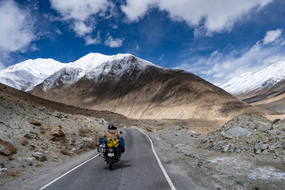 Riding a motorcycle in Leh-Ladakh