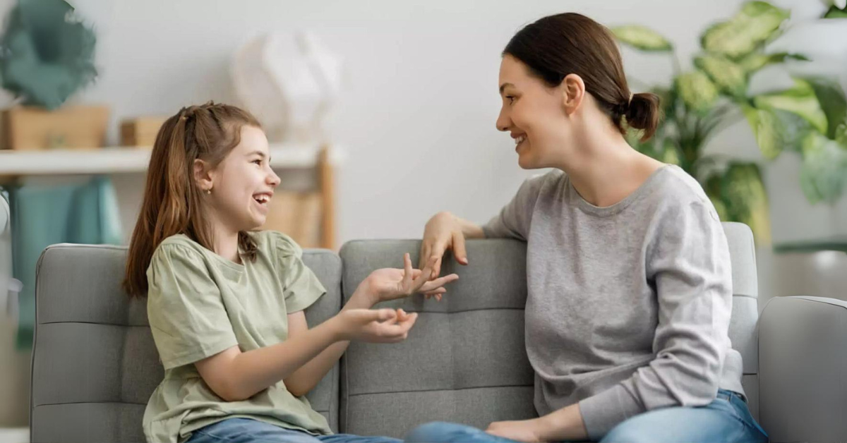 A parent listening to their child