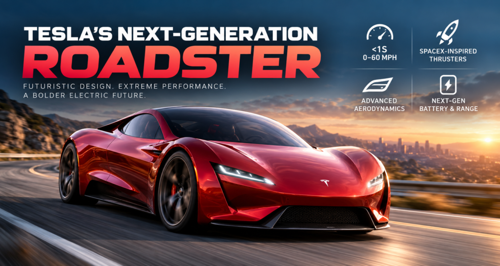 Tesla next-generation Roadster electric supercar featuring futuristic design and advanced aerodynamics